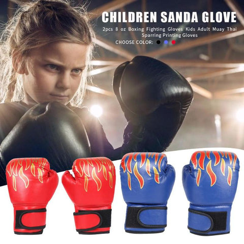 2Pcs Durable Boxing Gloves High-Grade PU Leather Training Fighting Flame Kids Muay Thai Sparring Gloves For 3-12 Year Old Child