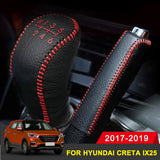 For Hyundai Creta ix25 2017 2018 2019 Cow Leather Car Handbrake Grips Gear Head Shift Knob Cover Case Car Interior Accessories